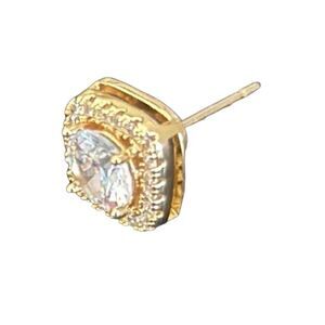 14k Gold Plated CZ Studs – .3” Square Cushion Halo Earrings for Men